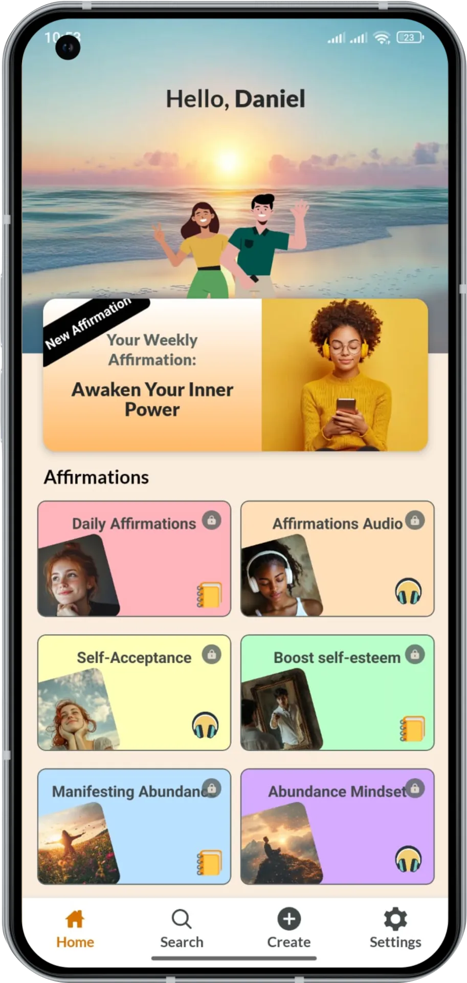 Positify positive affirmations app interface